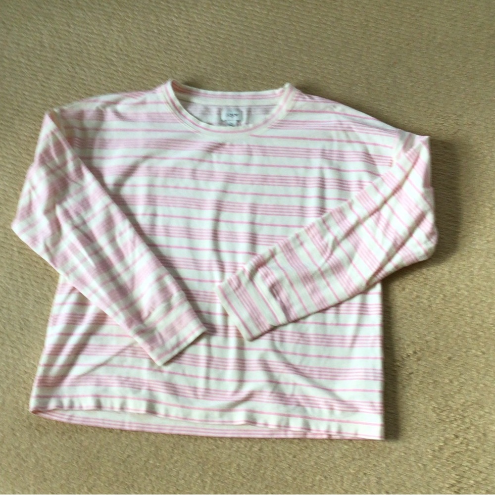 Pink and ivory striped cotton long-sleeved shirt